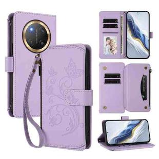 For Honor X9c 5G / Magic7 Lite Butterfly Love Flower Multi-card Zipper Wallet Leather Phone Case(Light Purple)