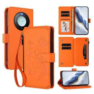 For Honor X9c Smart 5G / X60 Butterfly Love Flower Multi-card Zipper Wallet Leather Phone Case(Orange)
