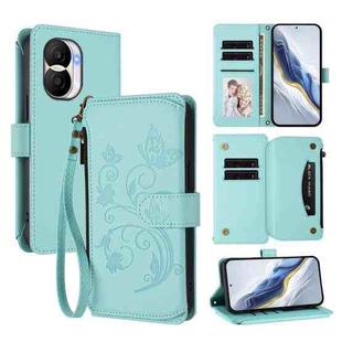 For Honor X40i 5G Butterfly Love Flower Multi-card Zipper Wallet Leather Phone Case(Mint Green)