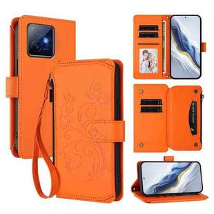 For Honor X60 GT 5G Butterfly Love Flower Multi-card Zipper Wallet Leather Phone Case(Orange)