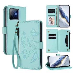 For Honor X60 GT 5G Butterfly Love Flower Multi-card Zipper Wallet Leather Phone Case(Mint Green)