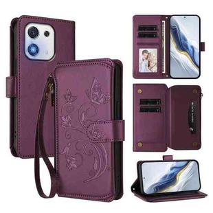 For Honor X70i 5G Butterfly Love Flower Multi-card Zipper Wallet Leather Phone Case(Dark Purple)