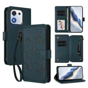 For Honor X70i 5G Butterfly Love Flower Multi-card Zipper Wallet Leather Phone Case(Dark Green)