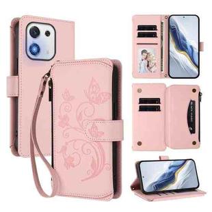 For Honor X70i 5G Butterfly Love Flower Multi-card Zipper Wallet Leather Phone Case(Pink)