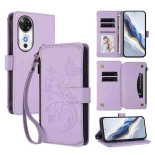 For Honor Play 60 5G Butterfly Love Flower Multi-card Zipper Wallet Leather Phone Case(Light Purple)