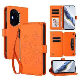 For Honor 400 Global 156.5mm Butterfly Love Flower Multi-card Zipper Wallet Leather Phone Case(Orange)