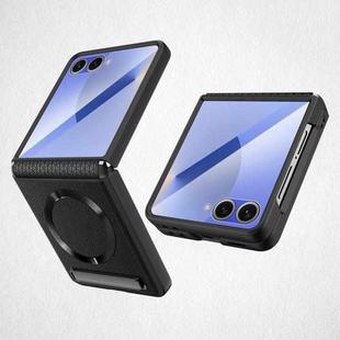 For Samsung Galaxy Z Flip7 5G Integrated Invisible Bracket CD Texture Magnetic Litchi Skin Pasting Phone Case(Black)