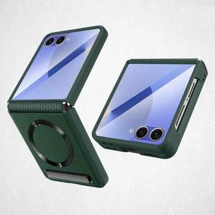 For Samsung Galaxy Z Flip7 5G Integrated Invisible Bracket CD Texture Magnetic Litchi Skin Pasting Phone Case(Green)