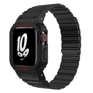 For Apple Watch Series 10 46mm xDfind Magnetic Silicone Watch Band with Integrated Watch Cover(Black)