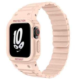 For Apple Watch 42 / 44 / 45mm xDfind Magnetic Silicone Watch Band with Integrated Watch Cover(Pink)