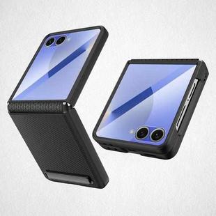 For Samsung Galaxy Z Flip7 5G Integrated Invisible Bracket Litchi Skin Pasting Phone Case(Wheat Black)