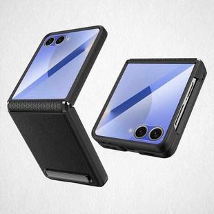 For Samsung Galaxy Z Flip7 5G Integrated Invisible Bracket Litchi Skin Pasting Phone Case(Black)