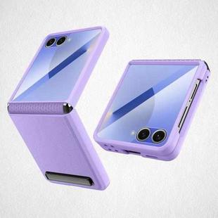 For Samsung Galaxy Z Flip7 5G Integrated Invisible Bracket Litchi Skin Pasting Phone Case(Purple)