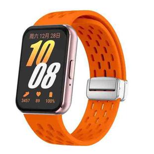 For Samsung Galaxy Fit 3 xDfind Mesh Magnetic Silver Buckle Silicone Watch Strap(Orange)