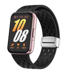 For Samsung Galaxy Fit 3 xDfind Mesh Magnetic Silver Buckle Silicone Watch Strap(Black)