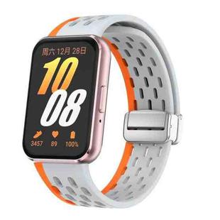 For Samsung Galaxy Fit 3 xDfind Mesh Magnetic Silver Buckle Silicone Watch Strap(Wild Path Gray Orange)