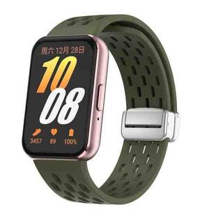 For Samsung Galaxy Fit 3 xDfind Mesh Magnetic Silver Buckle Silicone Watch Strap(Army Green)