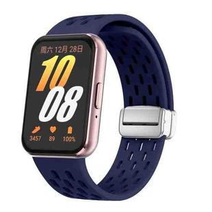 For Samsung Galaxy Fit 3 xDfind Mesh Magnetic Silver Buckle Silicone Watch Strap(Midnight Blue)