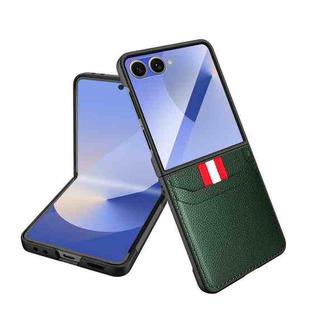 For Samsung Galaxy Z Flip7 5G Integrated Webbing Card Slot Les Film Litchi Skin Pasting Phone Case(Green)