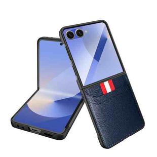 For Samsung Galaxy Z Flip7 5G Integrated Webbing Card Slot Les Film Litchi Skin Pasting Phone Case(Blue)