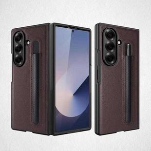 For Samsung Galaxy Z Fold7 5G Integrated Litchi Skin Phone Case With Pen Slot, Without Pen(Brown)