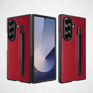 For Samsung Galaxy Z Fold7 5G Integrated Litchi Skin Phone Case With Pen Slot, Without Pen(Red)