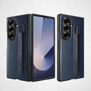 For Samsung Galaxy Z Fold7 5G Integrated Litchi Skin Phone Case With Pen Slot, Without Pen(Blue)
