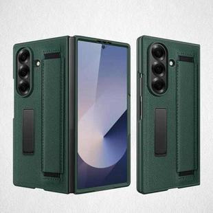 For Samsung Galaxy Z Fold7 5G Integrated Invisible Bracket Litchi Skin Pasting Phone Case with Hand Strap(Green)