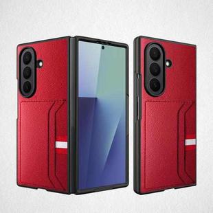 For Samsung Galaxy Z Fold7 5G Integrated Webbing Card Slot Litchi Skin Pasting Phone Case(Red)
