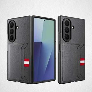 For Samsung Galaxy Z Fold7 5G Integrated Webbing Card Slot Litchi Skin Pasting Phone Case(Gray)