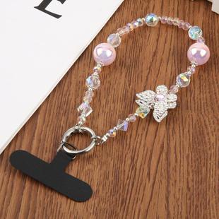 Diamond Butterfly Universal Phone Anti-lost Crystal Beads Charm Strap(Pink)