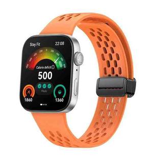 For Huawei Watch Fit4 Pro / Fit4 / Fit3 xDfind Hole Style Magnetic Black Buckle Silicone Watch Band(Orange)