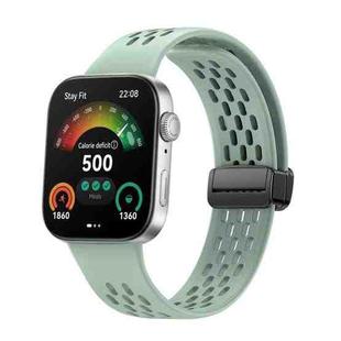 For Huawei Watch Fit4 Pro / Fit4 / Fit3 xDfind Hole Style Magnetic Black Buckle Silicone Watch Band(Grey Green)