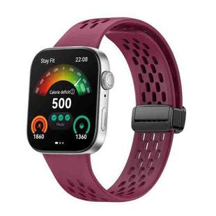 For Huawei Watch Fit4 Pro / Fit4 / Fit3 xDfind Hole Style Magnetic Black Buckle Silicone Watch Band(Wine Red)