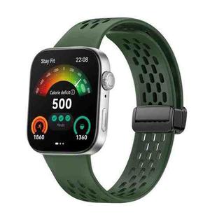 For Huawei Watch Fit4 Pro / Fit4 / Fit3 xDfind Hole Style Magnetic Black Buckle Silicone Watch Band(Dark Green)