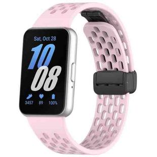 For Samsung Galaxy Fit3 xDfind Hole Style Magnetic Black Buckle Silicone Watch Band(Pink)
