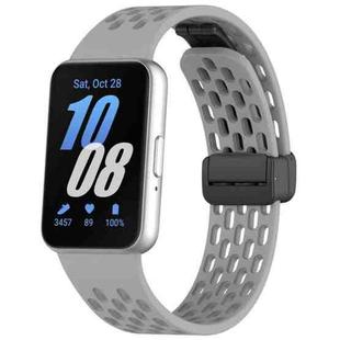 For Samsung Galaxy Fit3 xDfind Hole Style Magnetic Black Buckle Silicone Watch Band(Grey)