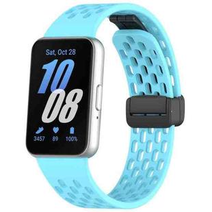 For Samsung Galaxy Fit3 xDfind Hole Style Magnetic Black Buckle Silicone Watch Band(Sky Blue)