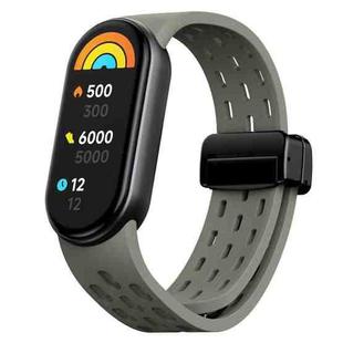 For Xiaomi Smart Band 10 / 9 / 8 xDfind Holes Magnetic Black Buckle Silicone Watch Band(Dark Green)