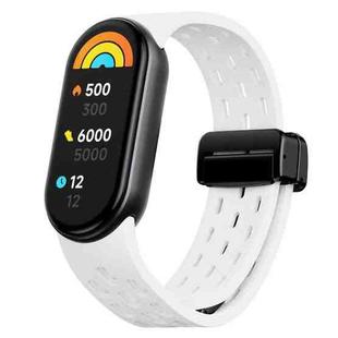 For Xiaomi Smart Band 10 / 9 / 8 xDfind Holes Magnetic Black Buckle Silicone Watch Band(White)