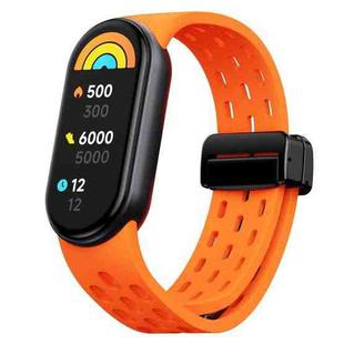 For Xiaomi Smart Band 10 / 9 / 8 xDfind Holes Magnetic Black Buckle Silicone Watch Band(Orange)