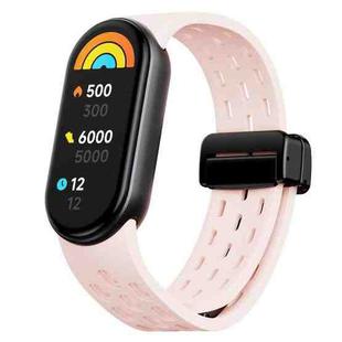 For Xiaomi Smart Band 10 / 9 / 8 xDfind Holes Magnetic Black Buckle Silicone Watch Band(Pink)