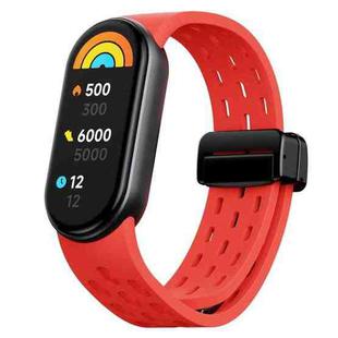 For Xiaomi Smart Band 10 / 9 / 8 xDfind Holes Magnetic Black Buckle Silicone Watch Band(Red)