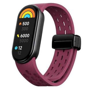 For Xiaomi Smart Band 10 / 9 / 8 xDfind Holes Magnetic Black Buckle Silicone Watch Band(Wine Red)