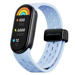 For Xiaomi Smart Band 10 / 9 / 8 xDfind Holes Magnetic Black Buckle Silicone Watch Band(Light Blue)
