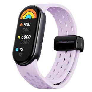 For Xiaomi Smart Band 10 / 9 / 8 xDfind Holes Magnetic Black Buckle Silicone Watch Band(Light Purple)