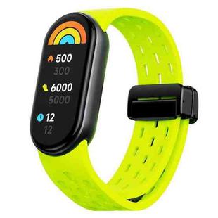 For Xiaomi Smart Band 10 / 9 / 8 xDfind Holes Magnetic Black Buckle Silicone Watch Band(Lime Green)