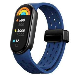 For Xiaomi Smart Band 10 / 9 / 8 xDfind Holes Magnetic Black Buckle Silicone Watch Band(Midnight Blue)
