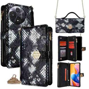 For TCL 60R 5G Crossbody Handle Snake Texture Leather Phone Case(Black)