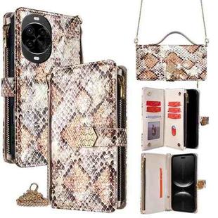 For Huawei nova 14 Pro 5G Crossbody Handle Snake Texture Leather Phone Case(White)